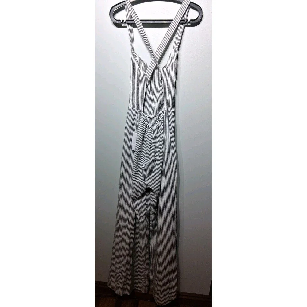 Reformation Women's Autumn Linen Jumpsuit Vineyard Stripes Open Back Size 8 NWT